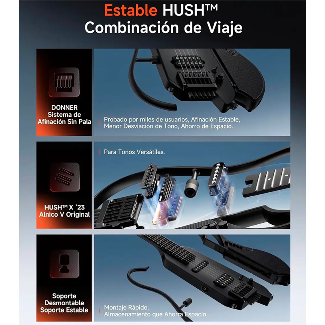 Guitarra Donner HeadLess Hush X Live - Black 4
