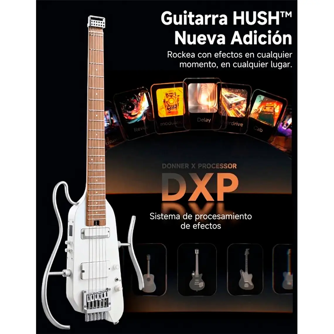 Guitarra Donner HeadLess Hush X PRO - White 3