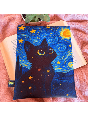 Funda Para Libro (Con Cierre) - Gatito Bebe Noche Estrellada