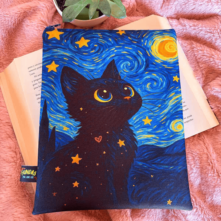 Funda Para Libro (Con Cierre) - Gatito Bebe Noche Estrellada 1