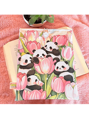 Funda Para Libro (Con Boton) - Panditas Con Tulipanes