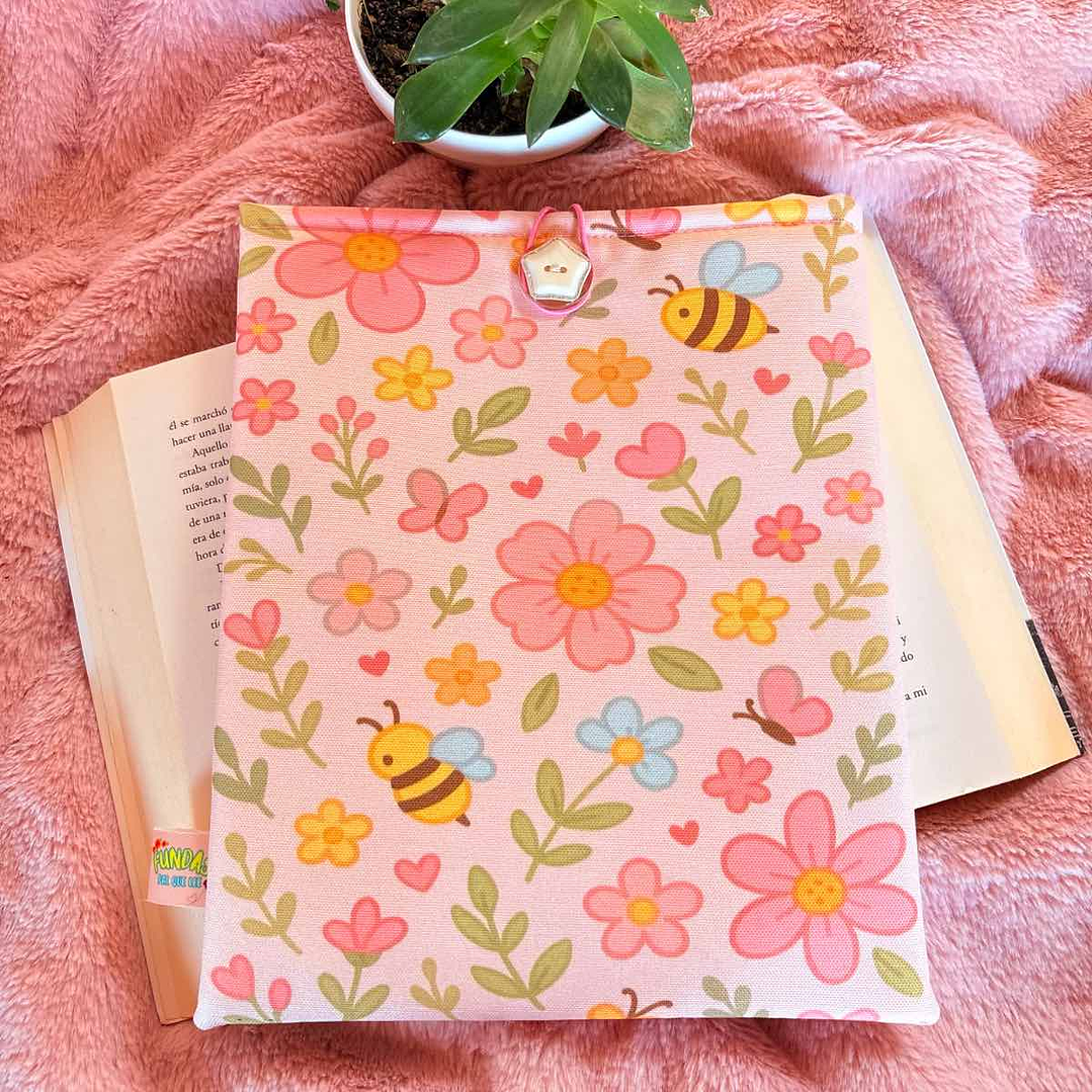 Funda Para Libro (Con Boton) - Abejitas Y Flores 1