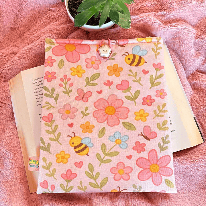 Funda Para Libro (Con Boton) - Abejitas Y Flores 1