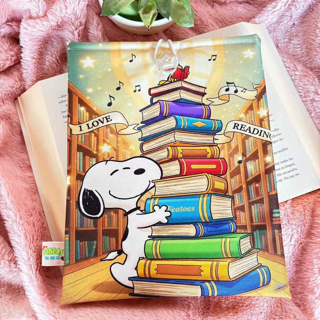 Funda Para Libro (Con Boton) - Snoopy I Love Reading 1