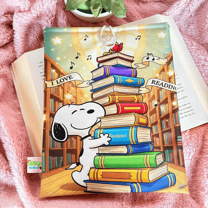 Funda Para Libro (Con Boton) - Snoopy I Love Reading 1
