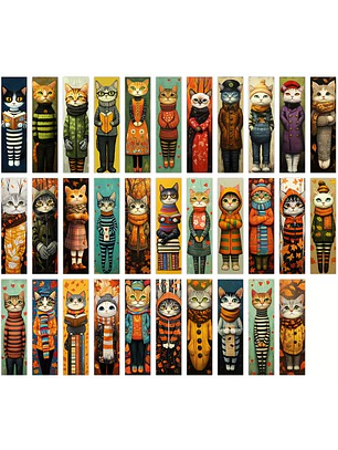 Marcapagina De Carton - Gatos Con Ropa