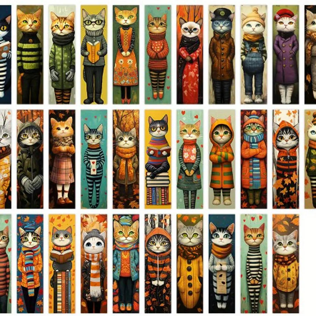 Marcapagina De Carton - Gatos Con Ropa 1