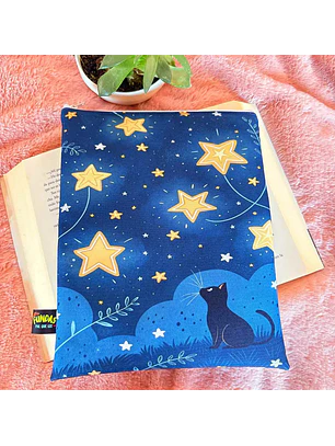 Funda Para Libro (Con Cierre) - Gatito Estrellas Y El Cielo