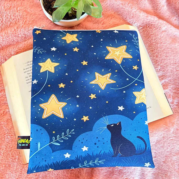 Funda Para Libro (Con Cierre) - Gatito Estrellas Y El Cielo 1