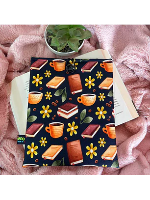 Funda Para Libro (Con Cierre) - Flores, Tazas Y Libros