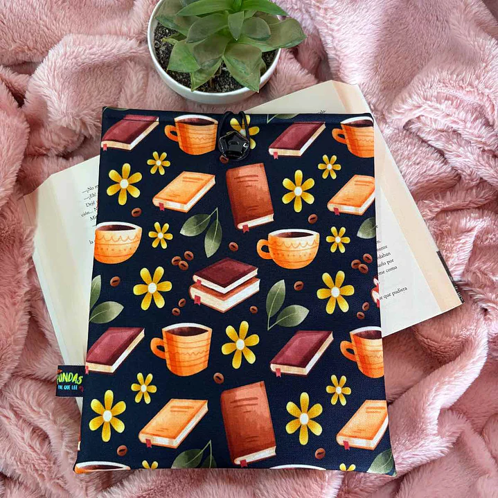 Funda Para Libro (Con Cierre) - Flores, Tazas Y Libros 1