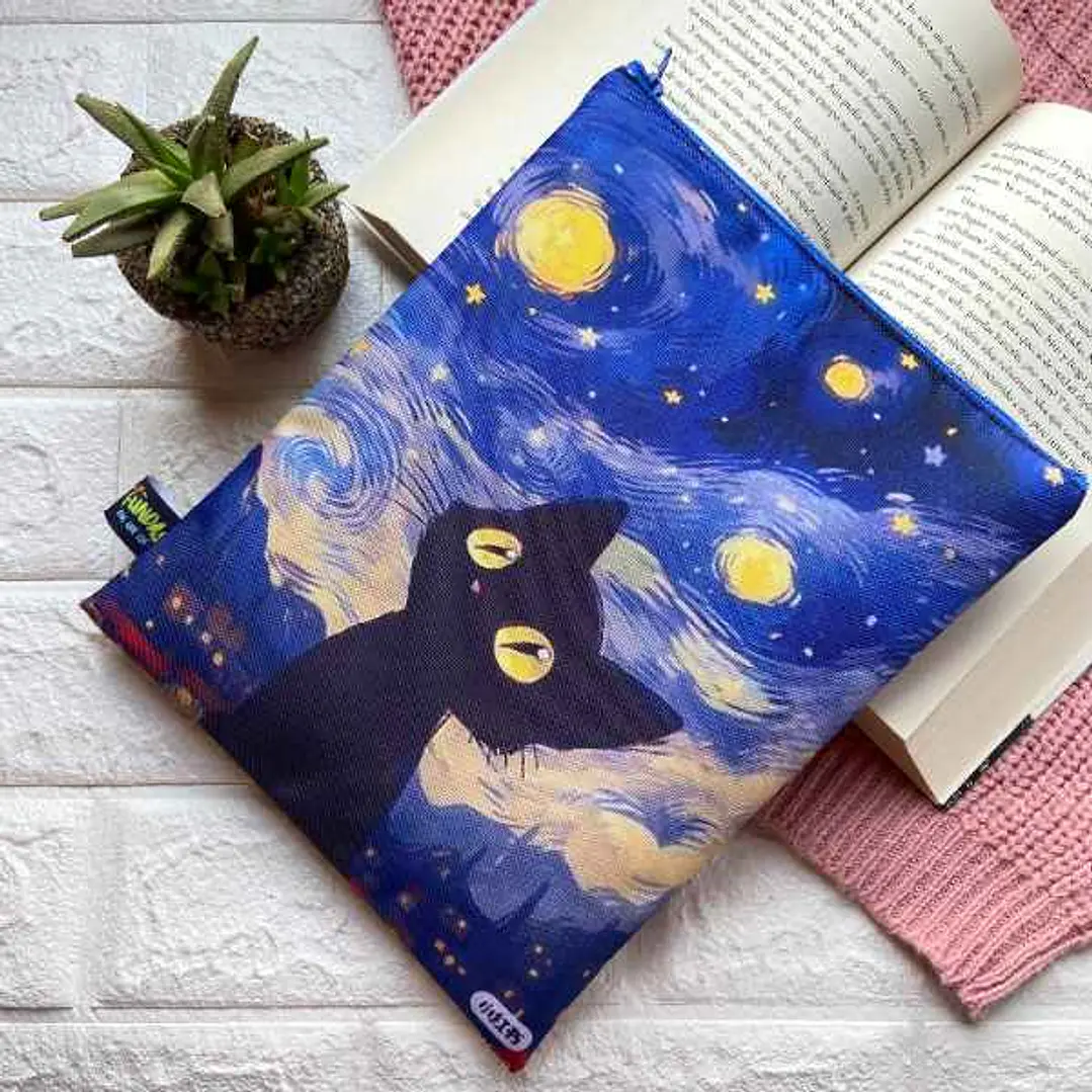 Funda Para Libro (Con Cierre) - Gato Noche Estrellada 1