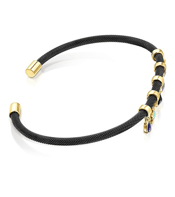 Pulsera Tous Glory De Plata Vermeil, Acero Ip Negro Y Gemas