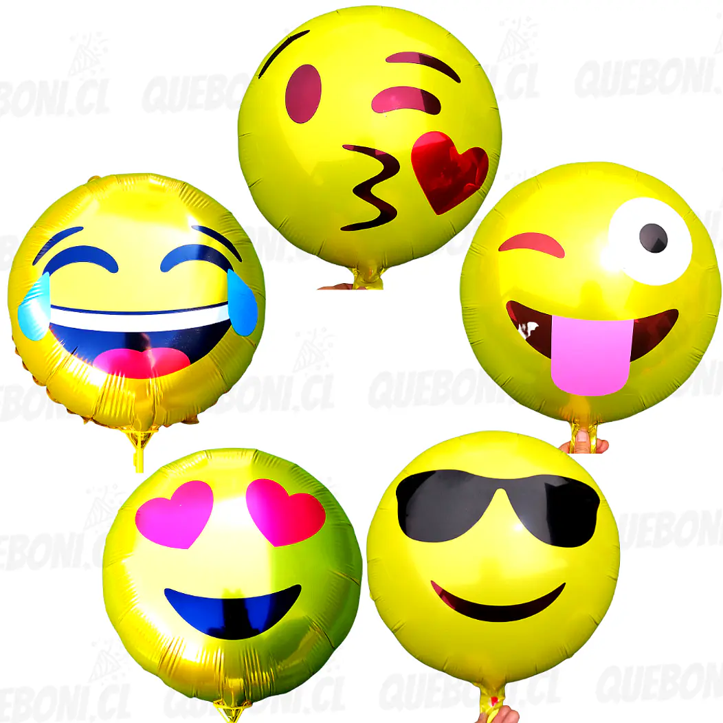 12 Globos emoticones metálicos 45 cm más varas 2
