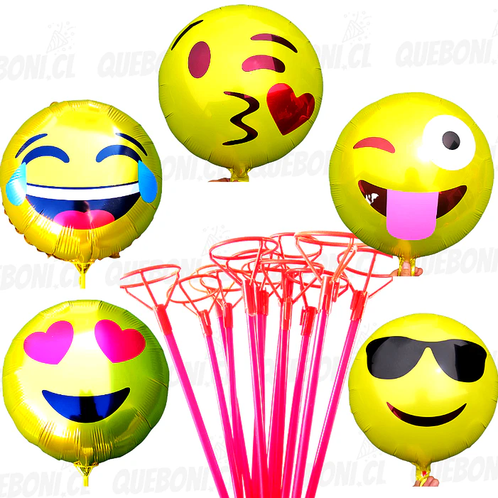12 Globos emoticones metálicos 45 cm más varas 8