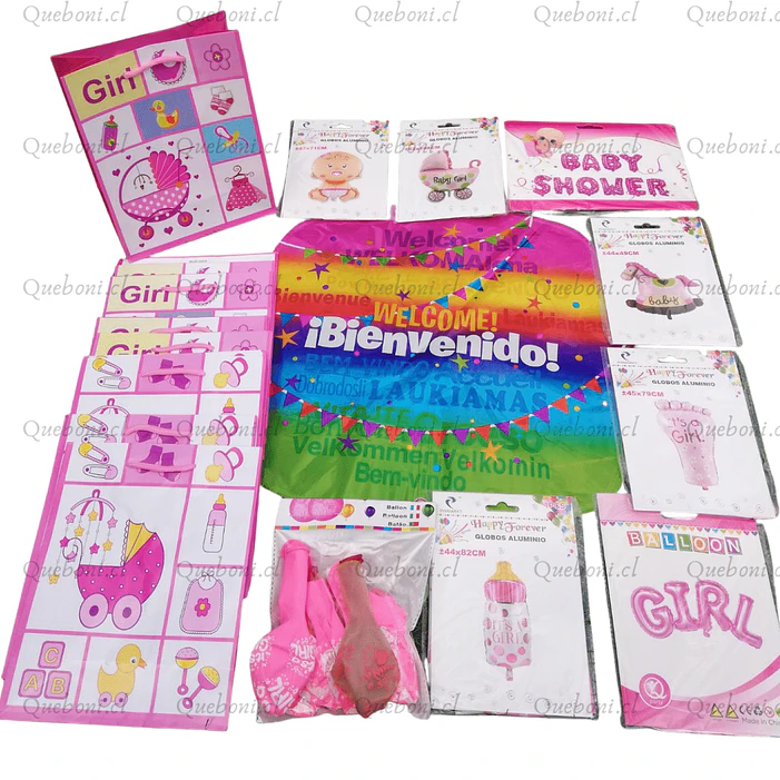 Kit 32 Art. Decoración Cotillón Baby Shower Globos Niño Niña 2