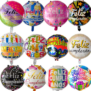 Pack 12 globos cumpleaños 12 diseños c/varas (N1)