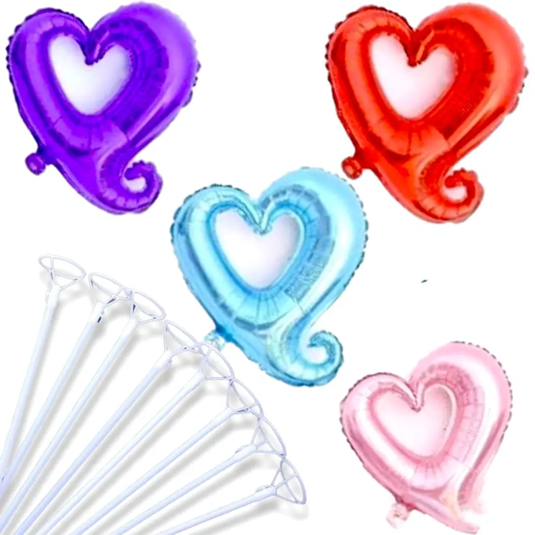 12 Globos corazón hueco con varas blancas  3