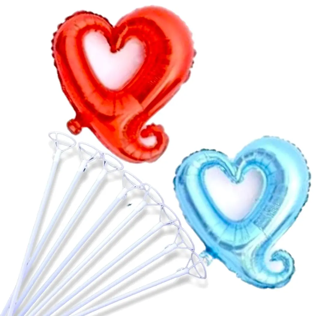 12 Globos corazón hueco con varas blancas  2