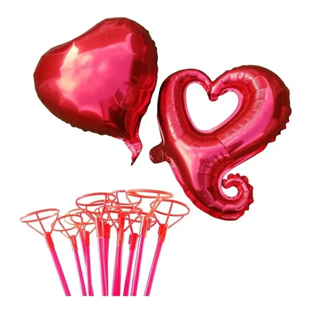 12 Globos corazón metálicos 45 cm liso/Corazón hueco con varas  1