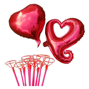 12 Globos corazón metálicos 45 cm liso/Corazón hueco con varas 