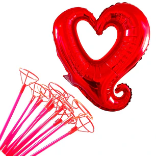 12 Globos corazón metálicos 45 cm liso/Corazón hueco con varas 