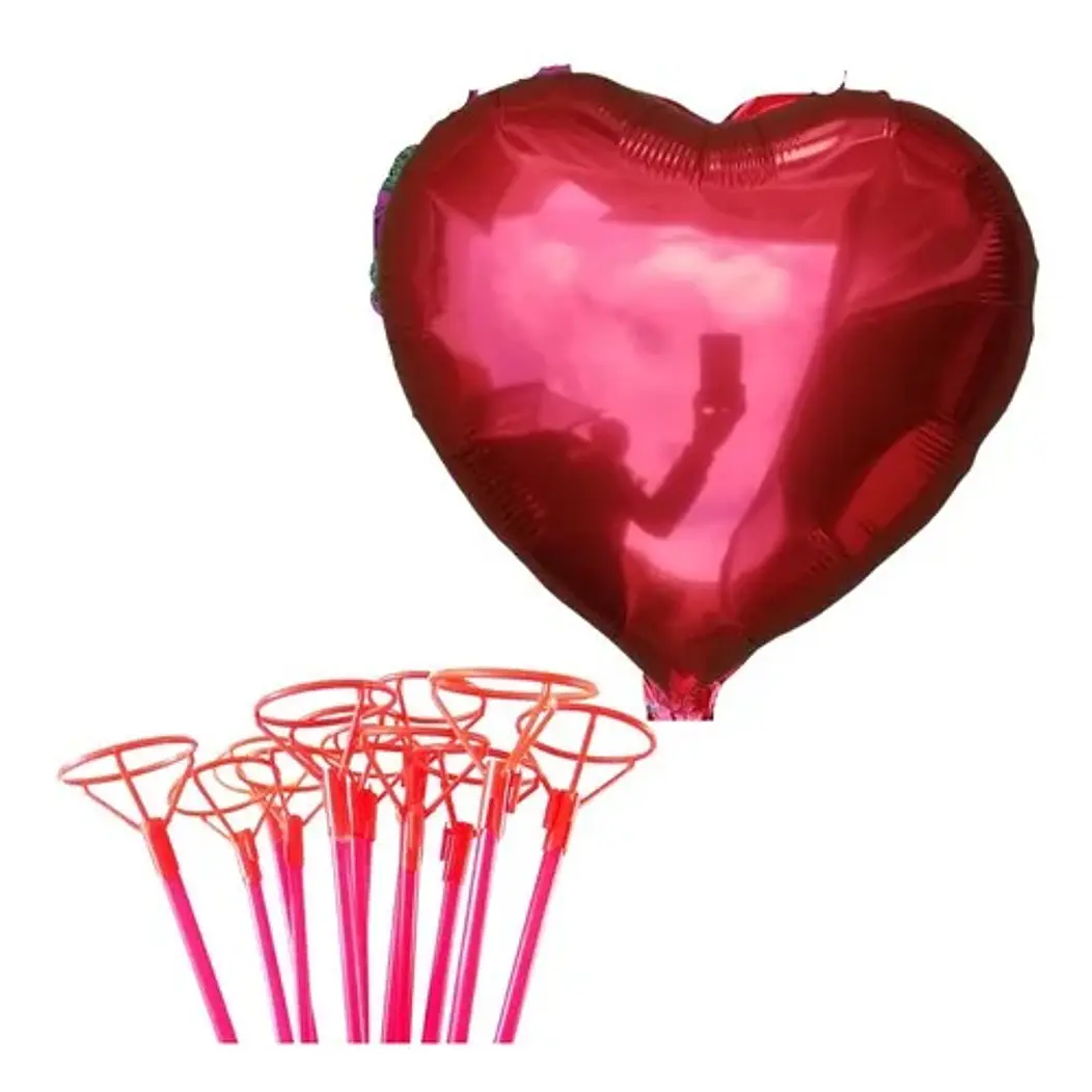 12 Globos corazón metálicos 45 cm liso/Corazón hueco con varas  3