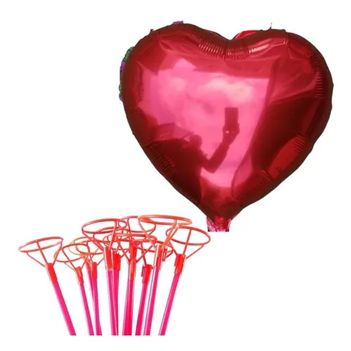 12 Globos corazón metálicos 45 cm liso/Corazón hueco con varas  3