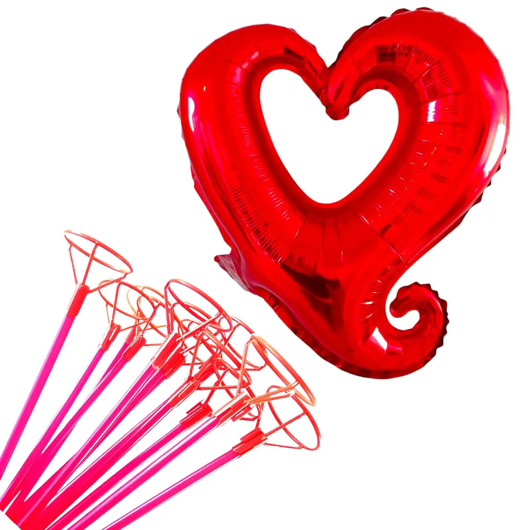 12 Globos corazón hueco con varas blancas  1