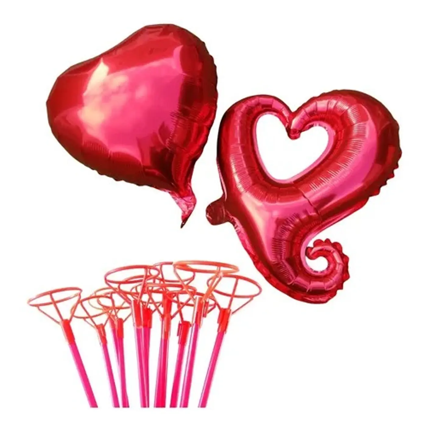 Set 24 Globos Amor Corazón Liso Y Corazón Hueco c/varas  1