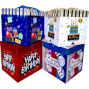 12 Cajas Happy Birthday con brillo en su Tapa 22cm (4 diseños)