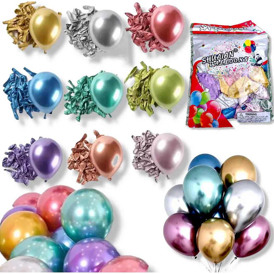 50 Globos Cromados Látex R12 30 cm Variedad De Colores 2