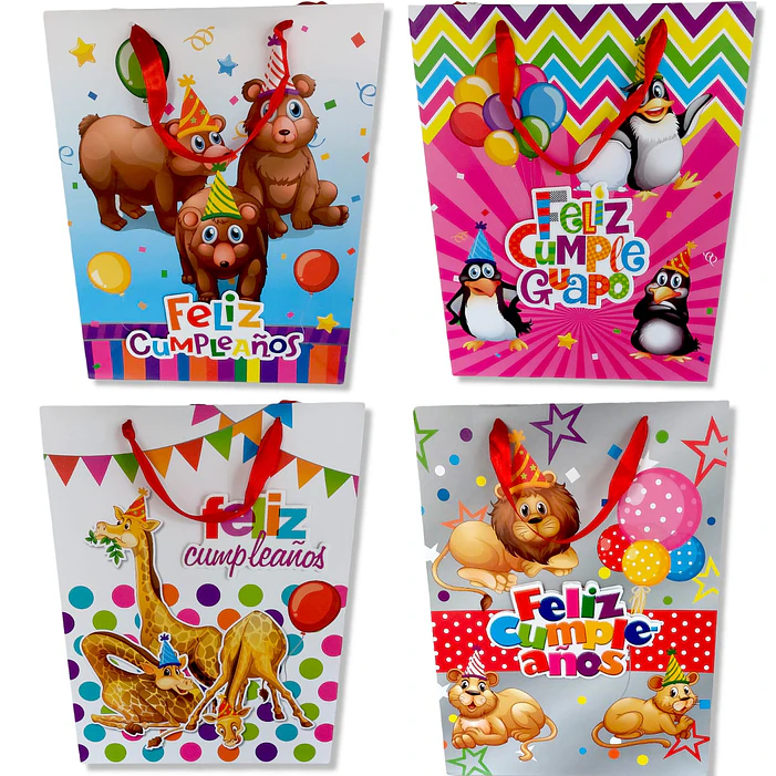 12 Bolsas Premium Cumpleaños Niños-Niñas 40 cm 3D   1