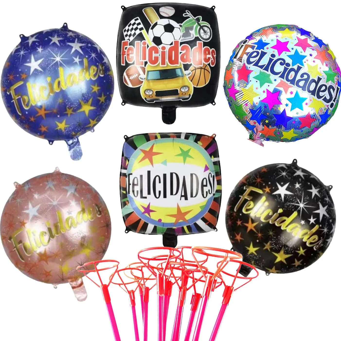 24 Globos Feliz Día o Felicidades 12  Diseños INCLUYE VARAS   4