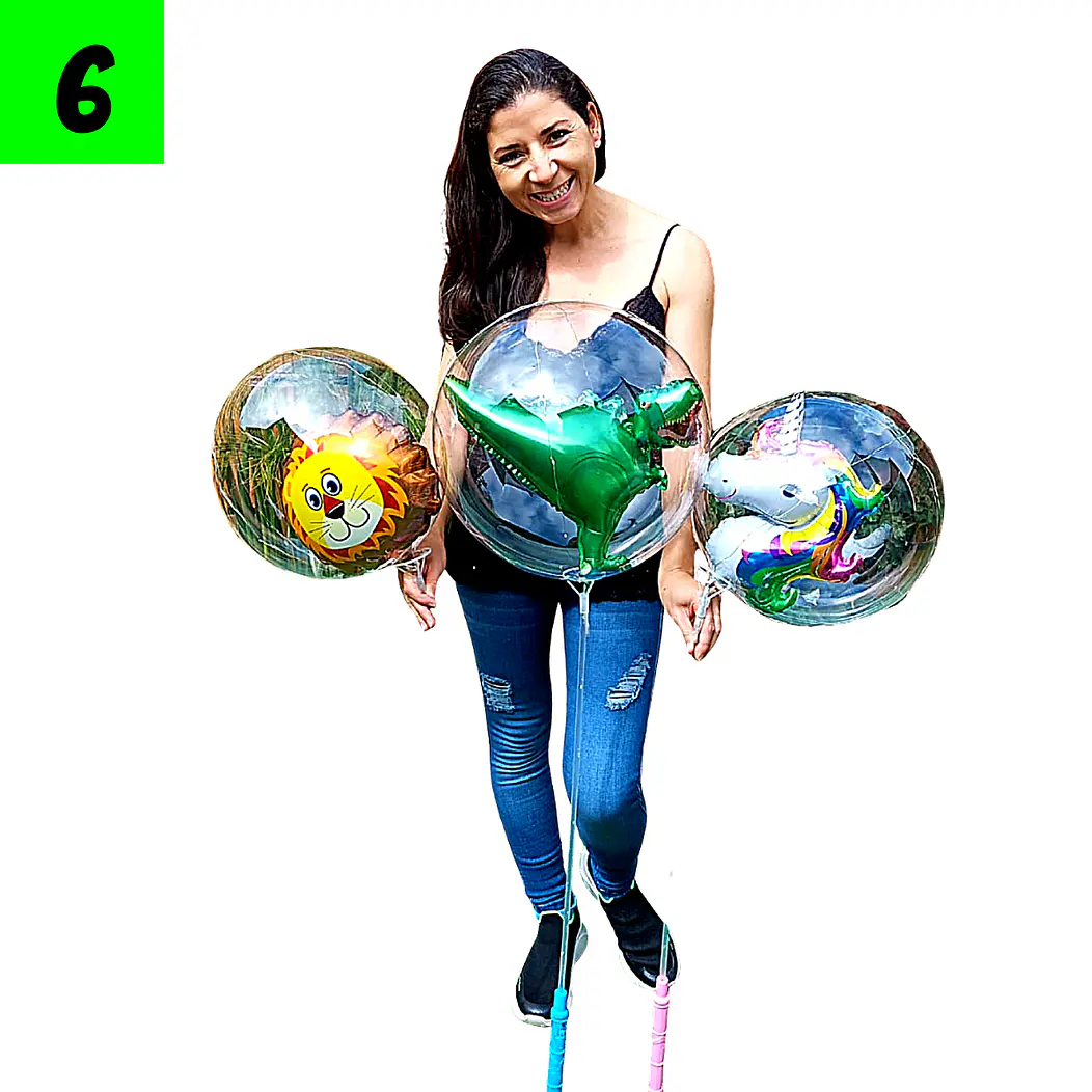 6 Globos Burbujas Led Doble Animales 1.20 Mt  1