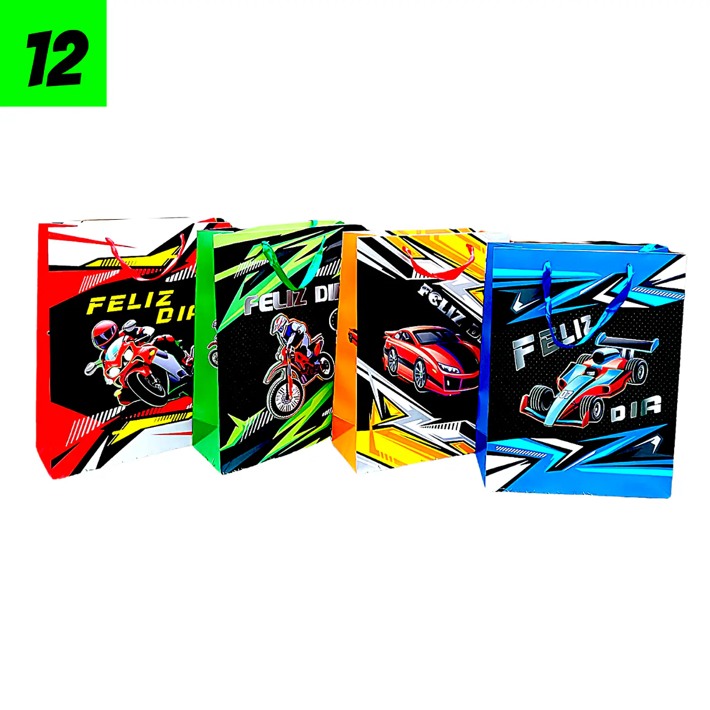 12 Bolsas de Regalos Premium 3D Feliz Día 40 cm  1