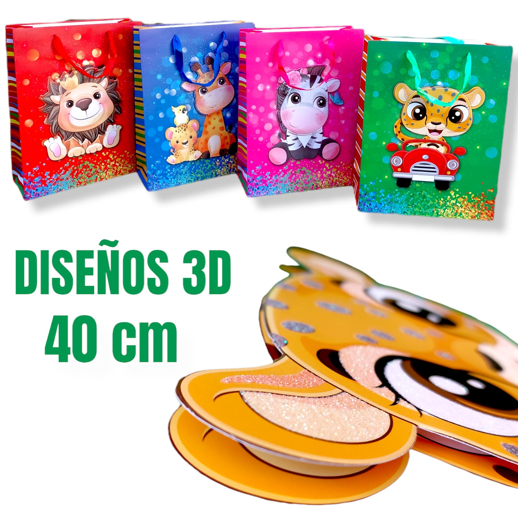 12 Bolsas Premium Cumpleaños Niños-Niñas 40 cm 3D