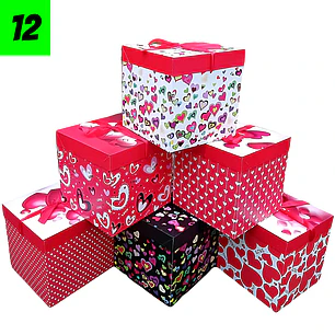 12 Cajas Diseño Corazones 22 cm 