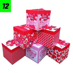 12 Cajas Diseño Corazones 22 cm 