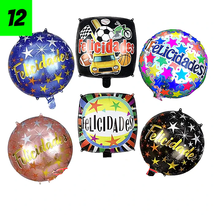 12 Globos Felicidades 6 diseños Sin Varas   1