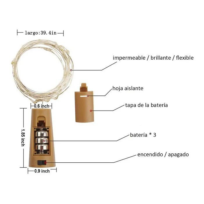 3 Corcho luces led alambre decoración  3