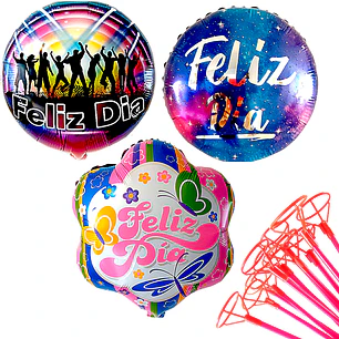 24 Globos Feliz Día 3 o 6 diseños Con Varas