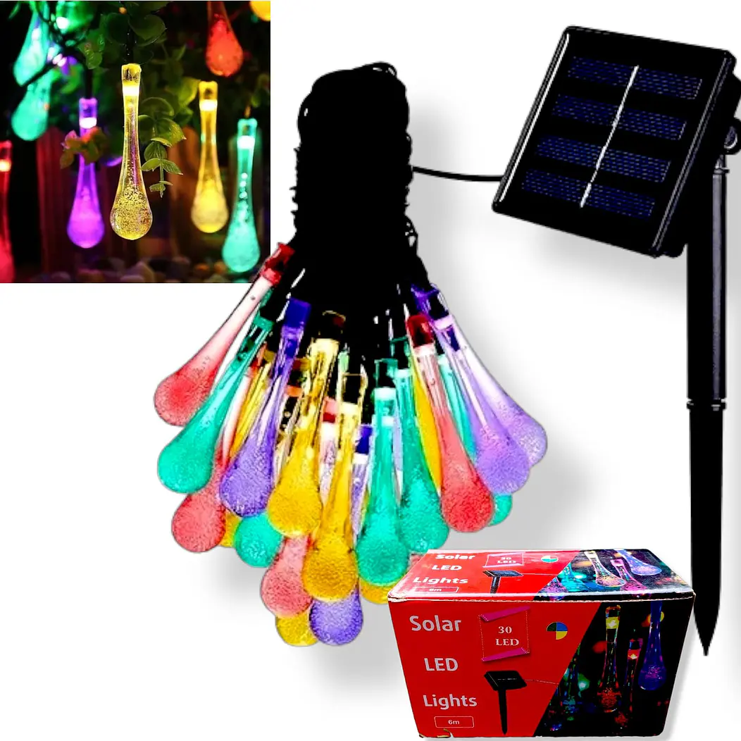 Juego Luces Solar Gotas De Agua 30 Led 6 Metros decoracion terraza / Jardin 1