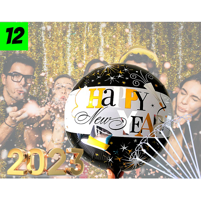 12 Globos happy new year 45 cm con varillas 1