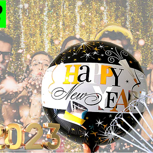 12 Globos happy new year 45 cm con varillas