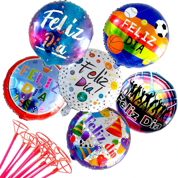 12 Globos Feliz Día 6 diseños NO INCLUYE VARAS  (Importacion) 2