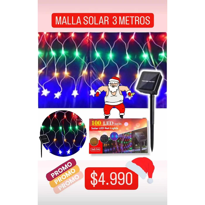 MALLA CORTINA SOLAR MULTICOLOR 3 X 0, 5 METROS/ 100 LUCES LED 1