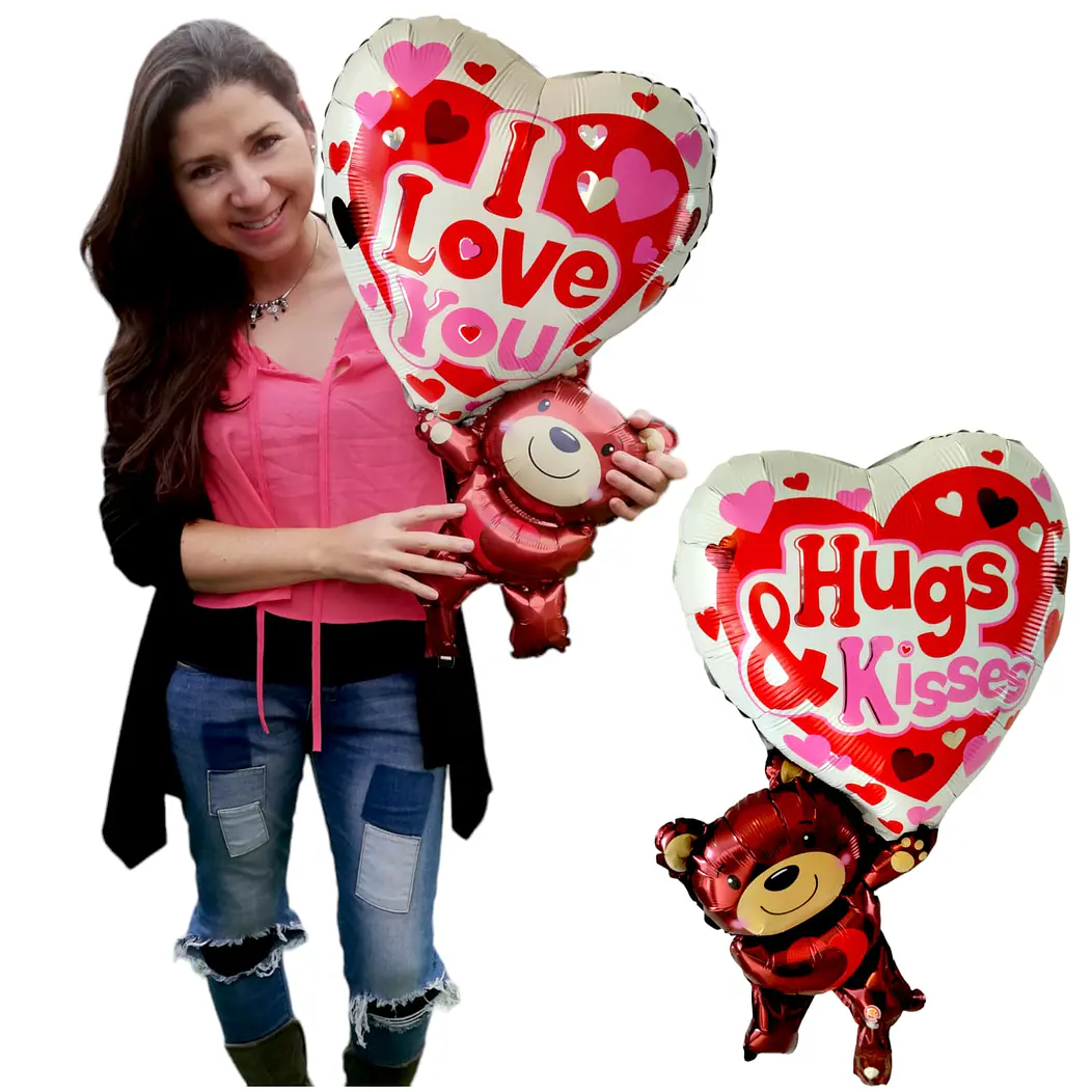 12 Globos Te Amo Oso Corazón XL 60 cm 1
