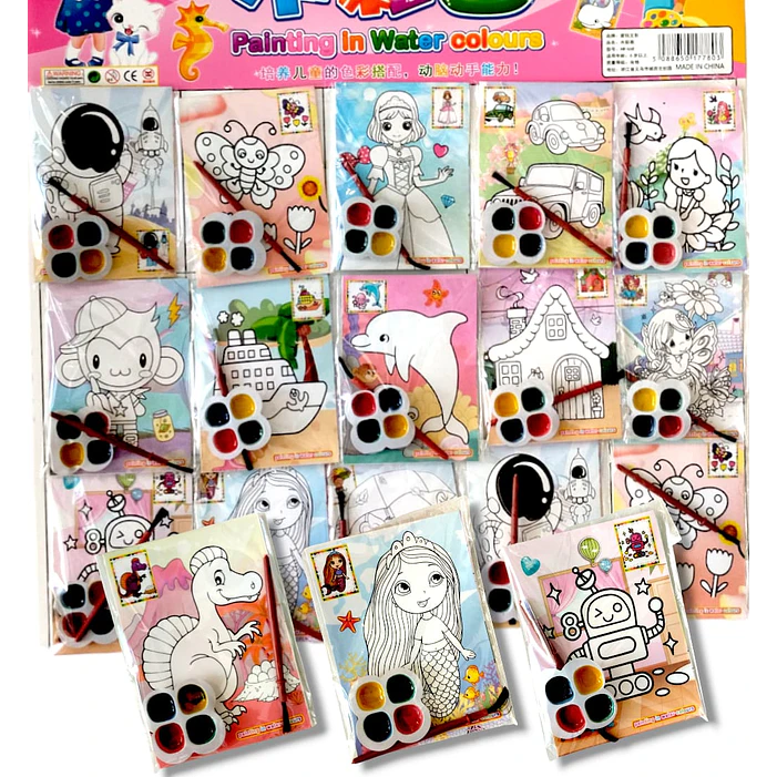 Set 20 Laminas Para Pintar  dobles con acuarela /pincel  + laberinto 2