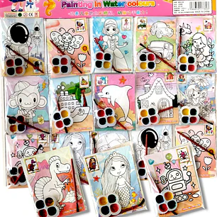 Set 20 Laminas Para Pintar  dobles con acuarela /pincel  + laberinto